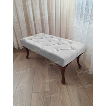 Kapitoneli Ayak Ucu Kapı Önü Antre Bench Puf Ceviz Ayak 110 45 Beyaz