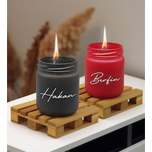 Bk Gift Kişiye Özel Dtf İsimli 2 Li Siyah Ve Kırmızı Renkli Cam Kavanozda Kokulu Mum-1, Arkadaşa Hediye, Sevgiliye Hediye