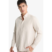 Defacto Regular Fit Polo Yaka Gabardin Uzun Kollu Gömlek F1261ax25auer22 Ekru