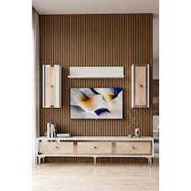 Tvr1816bts Pega Tv Ünitesi Takımı Beyaz-traverten-silver 180cm Beyaz - Traverten - Gümüş