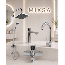 Krom Robot Duş Seti Kare Banyo Bataryası-lavabo-mutfak Bataryası 4'lü Set Lüx Tasarım Premium Batarya