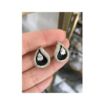 Taş Detaylı Siyah Damla Model Küpe