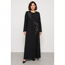 Bihan Store Kadın Tam Boy Arkası Fermuarlı Kapalı Yırtmaçlı Abiye Elbise Y26-8922 - Siyah
