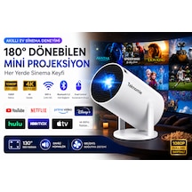 Teknomie Mini Projeksiyon Cihazı 1080p Full Hd Wifi 6 Bluetooth 5.2 180 Döner Akıllı Projektör