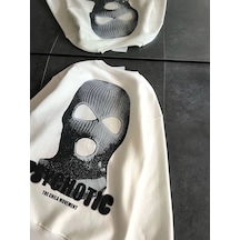 Kadın 3 İplik Kışlık Bisiklet Yaka Baskılı Sweatshirt - Beyaz