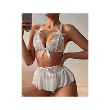 Mentra Online Özel Tasarım Beyaz Dantelli Fiyonklu Şık Babydoll