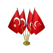 Masa Üstü Saadet Partisi Bayrağı Türk Bayrağı Dörtlü Pirinç Direk