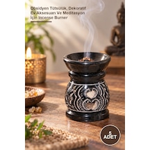 5 Adet Obsidian Taşı Buhurdanlık Obsidyen Tütsülük, Dekoratif Ev Aksesuarı Ve Meditasyon İçin Incense Burner