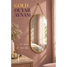 Dekoratif Duvar Aynası - Gold Metal Çerçeveli - İp Askılı - 24x40 Cm Diğer