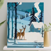Palmiye Hobi Sanat Sayılarla Boyama Tuval Seti Fırça Boya Dahil Çıtalı 40x50 Cm - Kardaki Geyikler