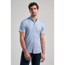 İmza Koyu Mavi Uzun Kol Düz Örme Düğmeli Yaka Cepsiz Pamuklu Classic Slim Fit Gömlek 1004250152 300 Koyu Mavi