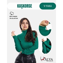 Alya Underwear Kaşkorse Tam Boğazlı Body Sweatshirt, Fitilli Kumaş, Likralı, Gül Kurusu Çimen Yeşili