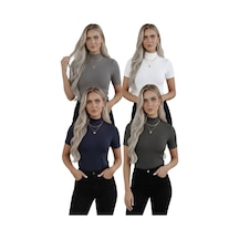 Hashtag Kadın Balıkçı Yaka Yarım Kol Body 4'lü Set Viskon Kumaş Lacivert, Gri, Antrasit, Beyaz