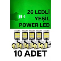 T10 Led 26 Ledli 10 Adet W5w Metal Ultra Power Yeşil Park Plaka Tavan Ampulü