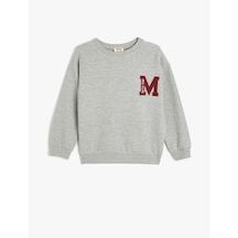 Koton Bisiklet Yaka Slogan Baskılı Uzun Kollu Sweatshirt Gri 5wkb10404tk Gri