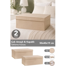 2'li Organizer Baza Hurç Seti - Çok Amaçlı Kapaklı Saklama Kutusu 50x40x19cm Bej