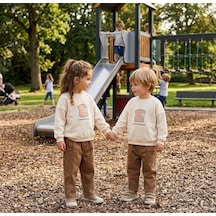 Eray Alp Kids Unisex Çocuk Sweatshirt Kahverengi Jean Pantolon Takım Günlük Rahat Kombin
