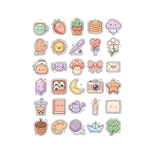 30 Adet Pastel Obje Sticker Seti - Laptop Telefon Ajanda İçin Çok Renkli