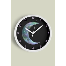 Soyut Renkli Ay Tasarımı Modern Duvar Saati - 42cm - Önü Camlı Beyaz Kasa - Sessiz Mekanizma Beyaz