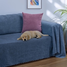 Jakarlı Şönil Koltuk Örtüsü Çekyat Örtüsü Koltuk Şalı 175x350 Kaymaz Gece Mavisi Mavi