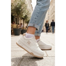 Bej Beyaz Yüksek Tabanlı Konforlu İthal Günlük Kadın Sneaker Spor Ayakkabı Bej - Beyaz