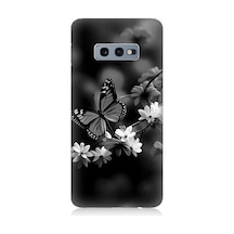 Samsung Galaxy S10e Uyumlu Siyah Beyaz Kelebek Ve Çiçek Desenli Silikon Kılıf
