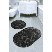 Füme Mermer Görünümlü Oval Banyo Klozet Paspas Seti Bs057n11
