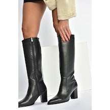 Fox Shoes V398589603 Siyah Hakiki Deri Kalın Topuklu Kadın Çizme Siyah-hakiki Deri