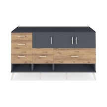 Kronos Konsol 3 Raflı 5 Çekmeceli 3 Kapaklı 176x59x99 Antrasit-an Antrasit-antrasit/çam