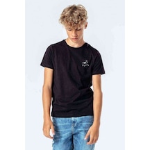 Tshirthane At Siyah Beyaz Siyah At Gri Baskılı Unisex Çocuk Siyah T-Shirt