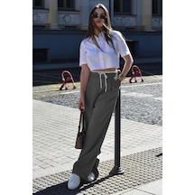 Madmext Antrasit Çift Bel Bantlı Wide Leg Kadın Pantolon Mg2551 Antrasit