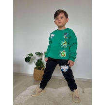 Cg Kids Brawl Stars Temalı Erkek Çocuk 3 İplik Şardonlu Alt Üst Takım Süper Kalite Kumaş Sırt Baskı Yeşil