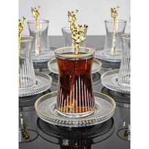 Çeyizci Çarşı Çay Seti Elysia Tabaklı 18 Parça Gold Yaldızlı Japon Gülü Çay Kaşıklı Çok Renkli