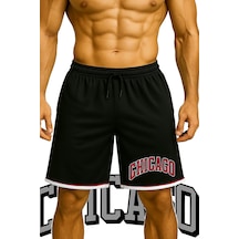 Top Glory Cepli Chicago Baskılı Basketbol Şortu Spor Şort Siyah