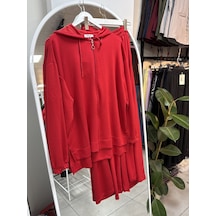 Nirva Butik Kapşonlu Fermuarlı Takım Pantolon Etekli Owrl Kırmızı