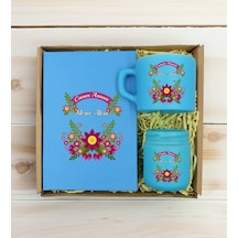 Bk Gift Kişiye Özel İsimli Dtf Anne Temalı Turkuaz Defter & Kahve Fincanı & Mum Hediye Seti-6, Anneye Hediye, Anneler Günü Hediyesi Kobitmeyencom30824