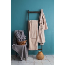 Apricitas Home Timeless Gri-bej %100 Pamuk 6 Parça Aile Bornoz Seti