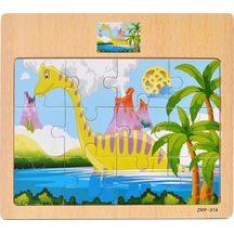 Hayal Sepeti Dinazor Resimli Ahşap Çocuk Puzzle 12 Parça 15X17Cm