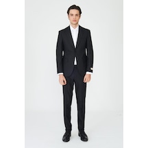 Siyah İnce Çizgili Modern Slim Fit Klasik Yaka Takım Elbise Desenli