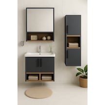 Dmz Home Concept Legna 65 Cm Antrasit Ahşap Mdf Banyo Dolabı Seti Antrasit - Meşe