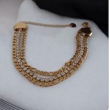 Kadın 3'lü Zirkon Taşlı Çelik Bileklik 8840 Altın