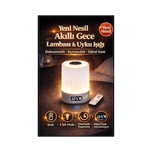 Gece Lambası Şarjlı Led Masa Lambası Uzaktan Kumandalı Dijital Saatli Beyaz Beyaz