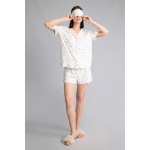 Defacto Regular Fıt Şortlu Kısa Kollu 2li Desenli Softshell Ecru Pijama Takımı H6851ax26smer98 Ekru-er98