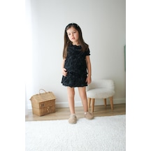 My Kids Wear Kız Çocuk Çicek Dokulu Alt Üst Takım Siyah