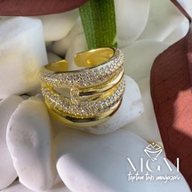 Pirinç Üzeri Gold Kaplama Zirkon Taşlı Yüzük Çok Renkli 56335872
