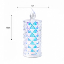 12 Adet Led Candle Kamp Büyük Boy Çap:5cm - Y: 16cm Pilli Led Mum Mika Kristal Plastik Yakut-13637 Bx40 Renkli
