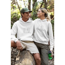 Selfy Sevgili/çift/arkadaşlık 2'li Kapşonlu Sweatshirt Seti Beyaz