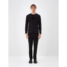 Siyah Pamuk Dokulu Regular Fit Uzun Kollu Tişört 502167 Siyah