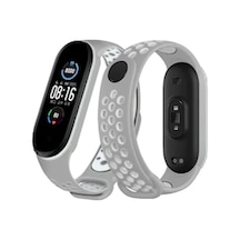 Xiaomi Mi Band 6 Uyumlu Spor Delikli Kordon - Gri-kırmızı