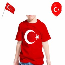 Unisex Baskılı Ay Yıldız Tshirt - Kırmız Renk Baskılı Tişört + Ba